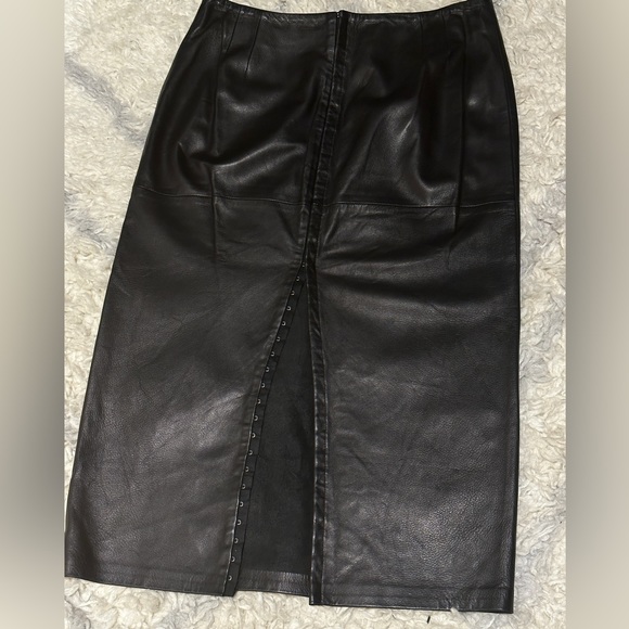 EXQUISITE Vintage Pradina & Co Chic Italian Leather Black Pencil Skirt - Sz44 - Picture 2 of 13